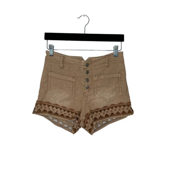 Free People Linen Blend Embroidered Shorts - Picture 3 of 7